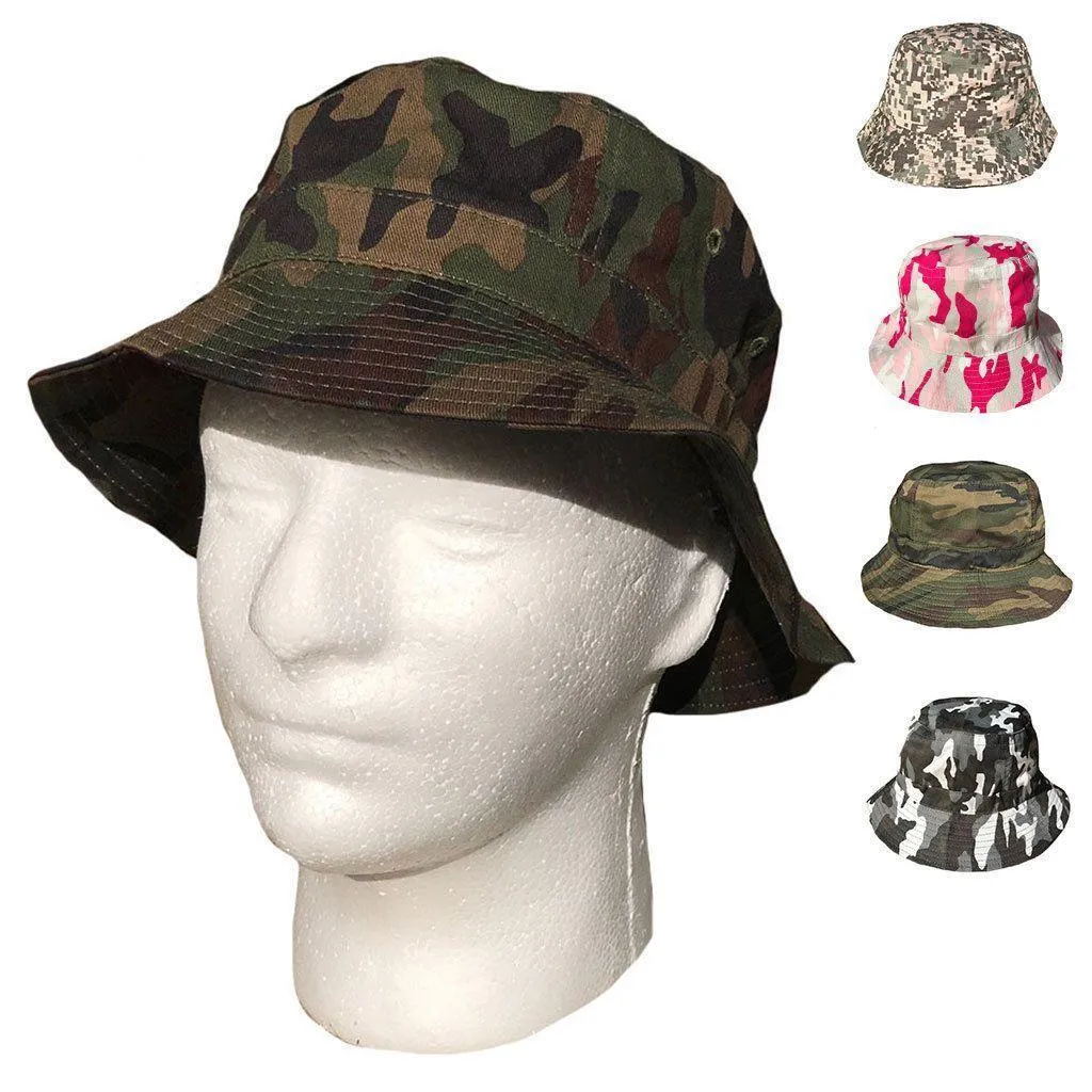 1 Dozen Camouflage Camo Bucket Hats Caps Hunting Fishing Wholesale Lot Bulk