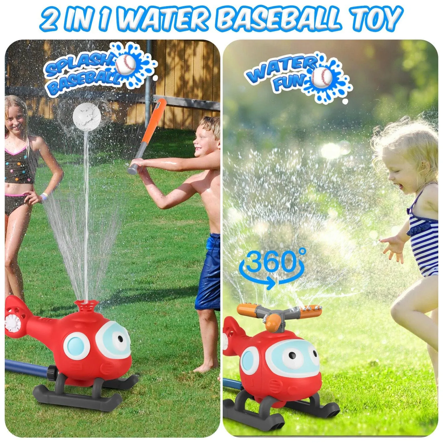 2-in-1 Water Sprinkler Baseball Helicopter Toy