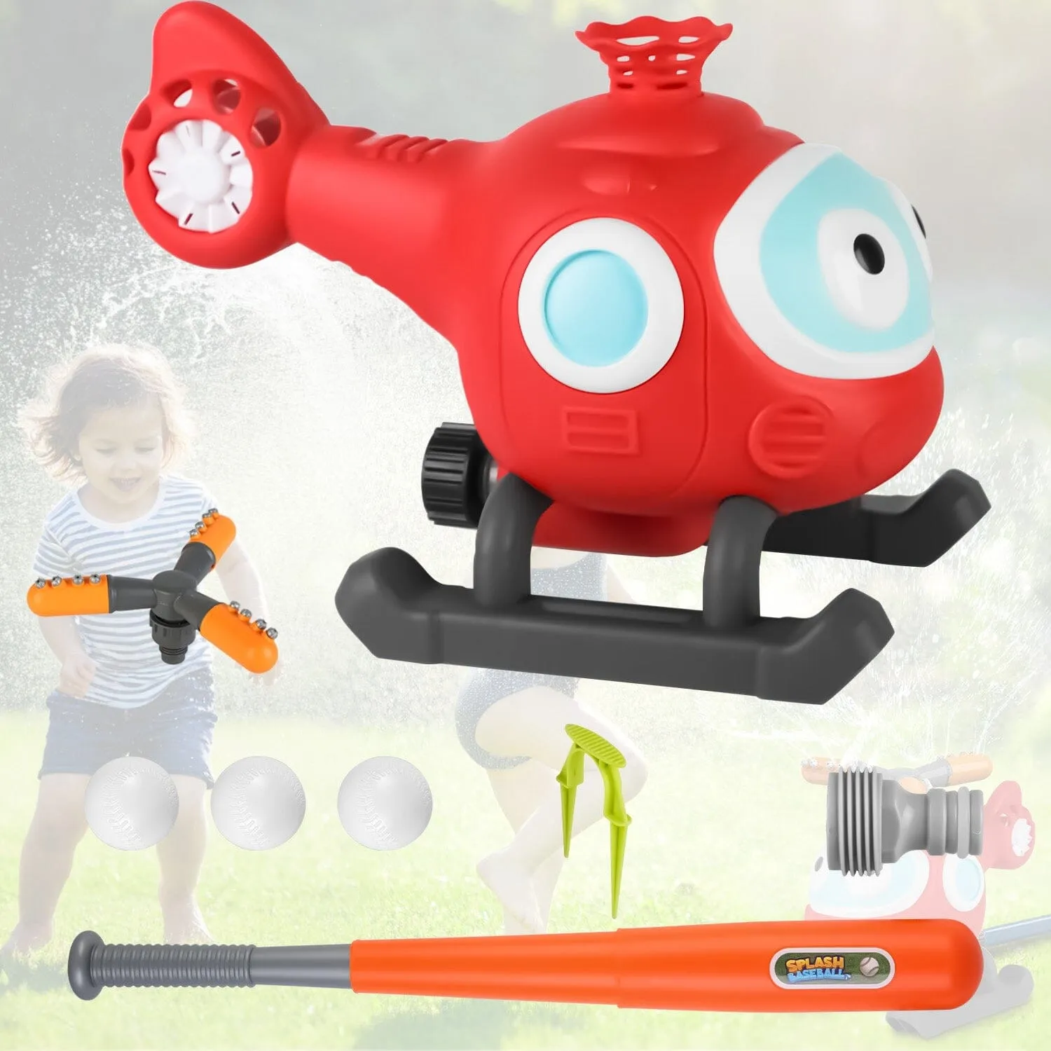 2-in-1 Water Sprinkler Baseball Helicopter Toy