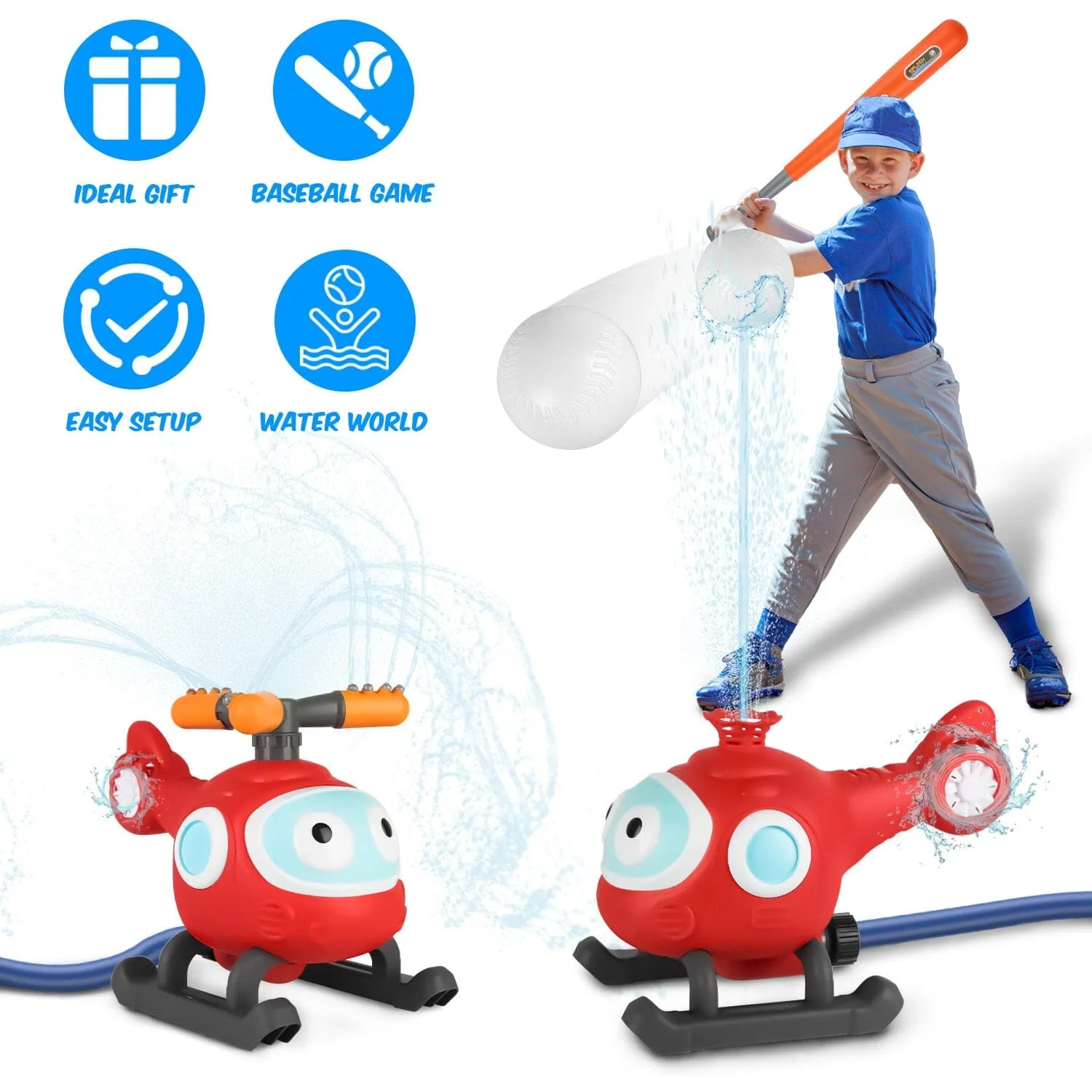 2-in-1 Water Sprinkler Baseball Helicopter Toy