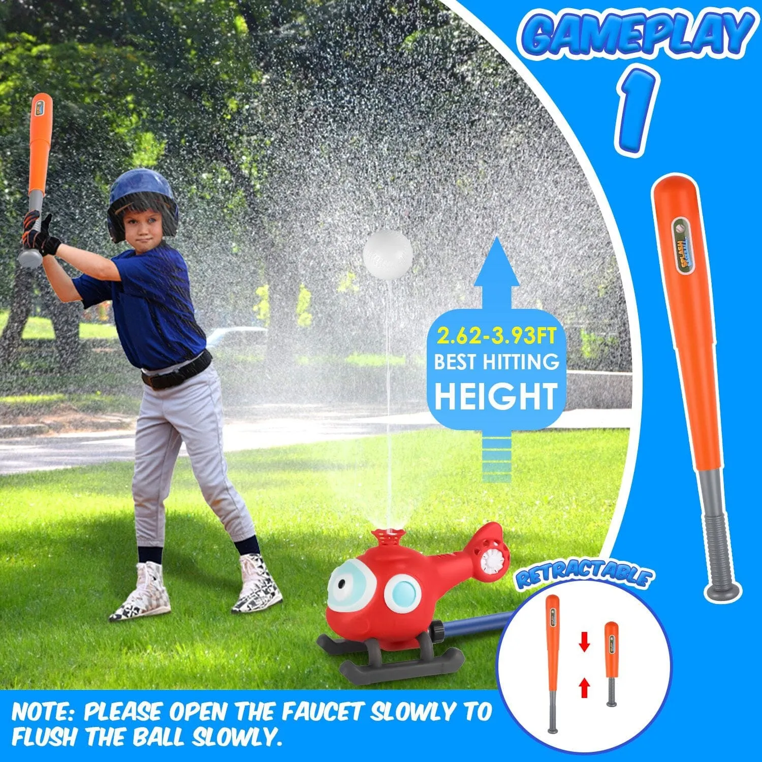 2-in-1 Water Sprinkler Baseball Helicopter Toy