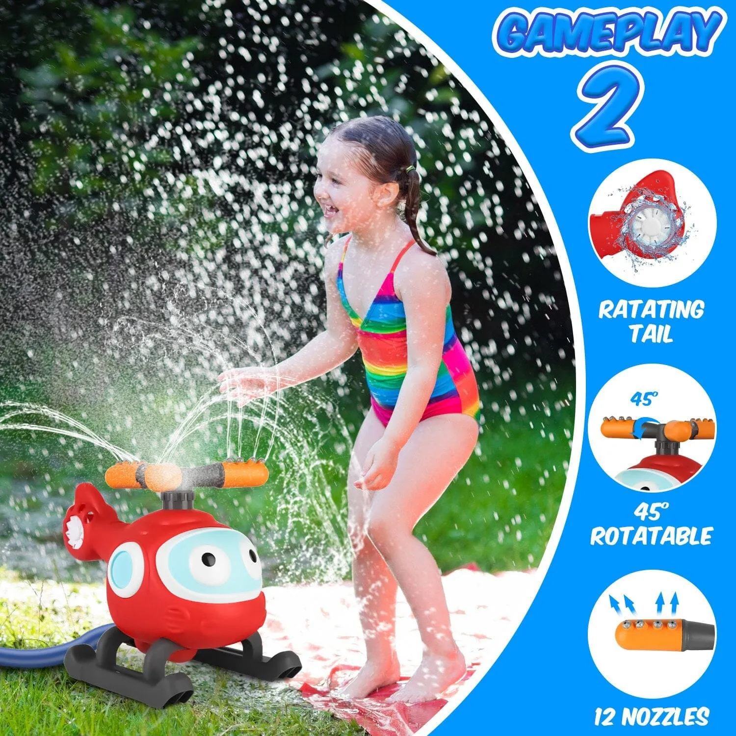 2-in-1 Water Sprinkler Baseball Helicopter Toy