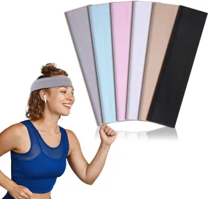 6 Pcs Headbands for Women, Fashion Soft Sports Headbands Non Slip Elastic Running Fashion Headband Cotton Cloth Stretchy Headbands Absorb Sweat Headbands for Men Women Athletic Yoga Running Gym