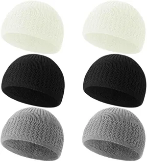 6 Pcs Knit Kufi Hats for Men Women Muslim Stretchy Skull Caps Cotton Helmet Liner Breathable Crochet Beanie Hat