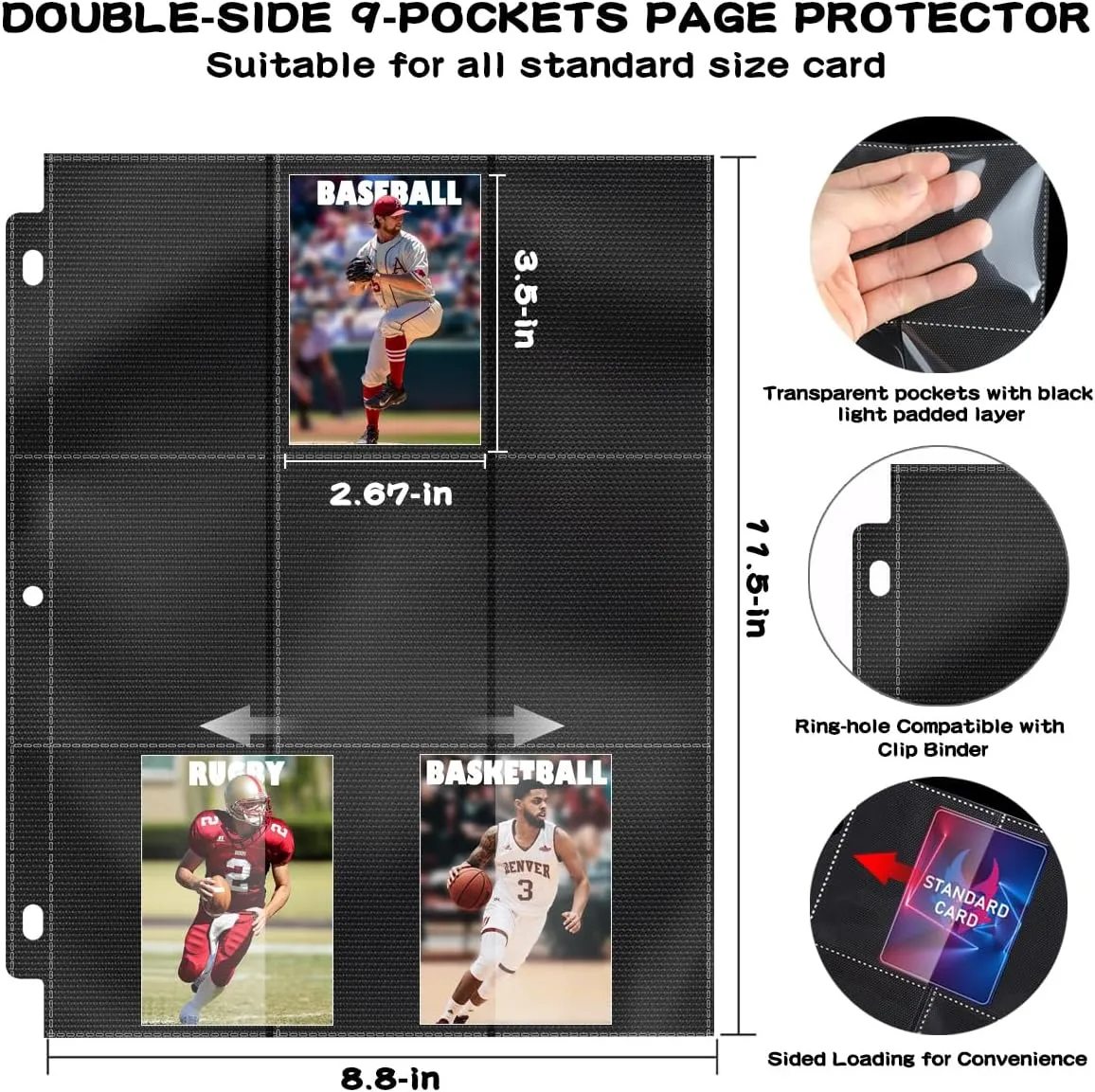900 Pockets Trading Baseball Card Sleeves Binder, 50 Pages Double-Sided Protector Sports Card Binder Fit for MTG YU-GI-OH Cards, Football Cards, Game Cards, Standard Sized Cards for 3-Ring Binder
