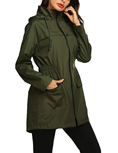Avoogue Women Lightweight Rain Coats Rainwear for Women Trench Coat Anorak Rain Jacket Women Cute Outerwear Amry Green S