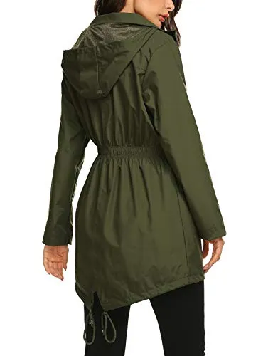 Avoogue Women Lightweight Rain Coats Rainwear for Women Trench Coat Anorak Rain Jacket Women Cute Outerwear Amry Green S