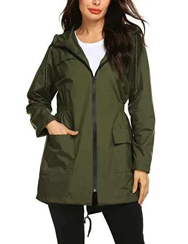 Avoogue Women Lightweight Rain Coats Rainwear for Women Trench Coat Anorak Rain Jacket Women Cute Outerwear Amry Green S