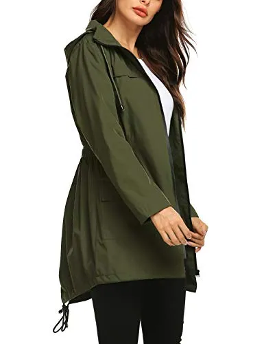 Avoogue Women Lightweight Rain Coats Rainwear for Women Trench Coat Anorak Rain Jacket Women Cute Outerwear Amry Green S
