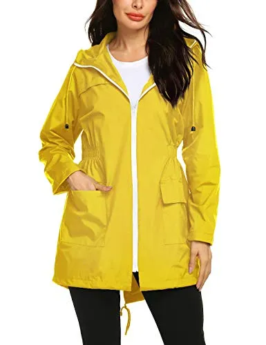 Avoogue Women Lightweight Rain Coats Rainwear for Women Trench Coat Anorak Rain Jacket Women Cute Outerwear Yellow S