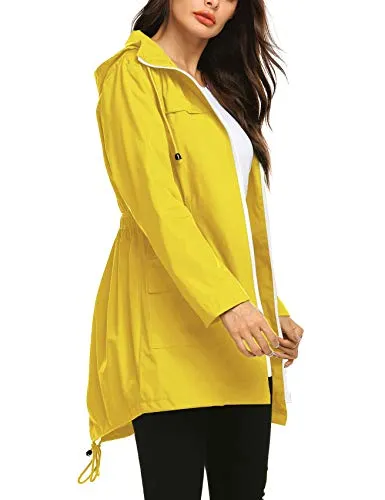 Avoogue Women Lightweight Rain Coats Rainwear for Women Trench Coat Anorak Rain Jacket Women Cute Outerwear Yellow S