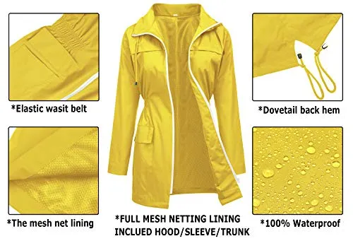 Avoogue Women Lightweight Rain Coats Rainwear for Women Trench Coat Anorak Rain Jacket Women Cute Outerwear Yellow S