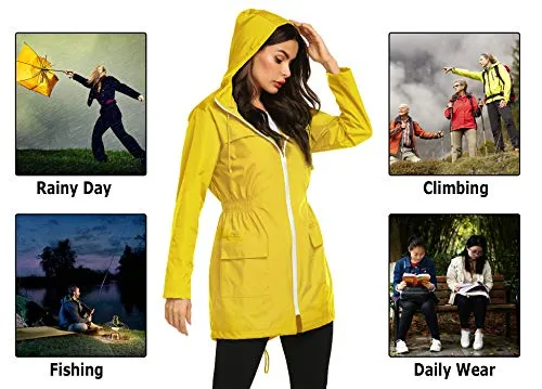 Avoogue Women Lightweight Rain Coats Rainwear for Women Trench Coat Anorak Rain Jacket Women Cute Outerwear Yellow S