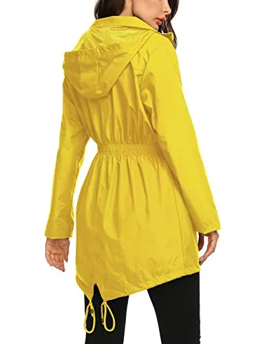 Avoogue Women Lightweight Rain Coats Rainwear for Women Trench Coat Anorak Rain Jacket Women Cute Outerwear Yellow S