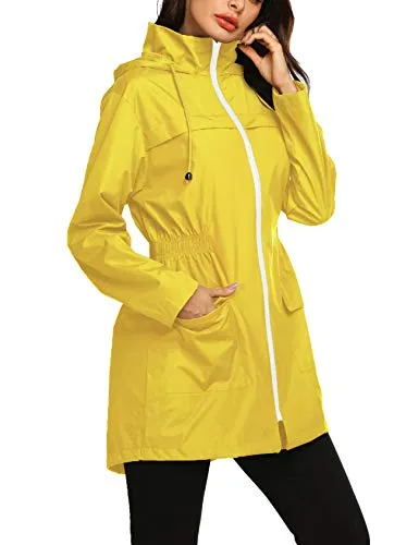 Avoogue Women Lightweight Rain Coats Rainwear for Women Trench Coat Anorak Rain Jacket Women Cute Outerwear Yellow S