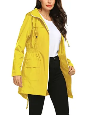 Avoogue Women Lightweight Rain Coats Rainwear for Women Trench Coat Anorak Rain Jacket Women Cute Outerwear Yellow S