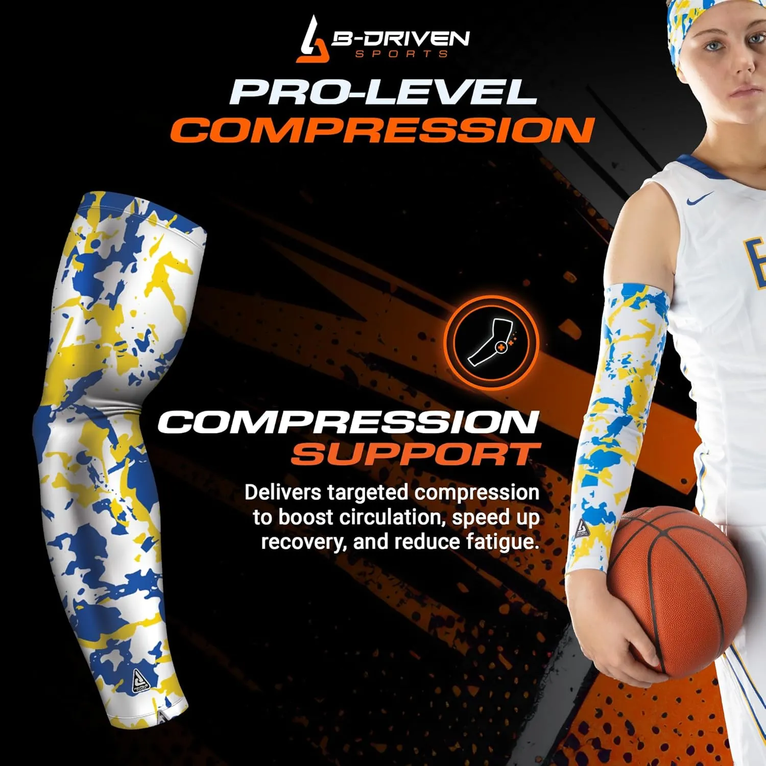 B-Driven Pro-Fit Sports Compression Arm Sleeve for Men Women & Youth Camouflage Designs  Support Circulation & Cooling