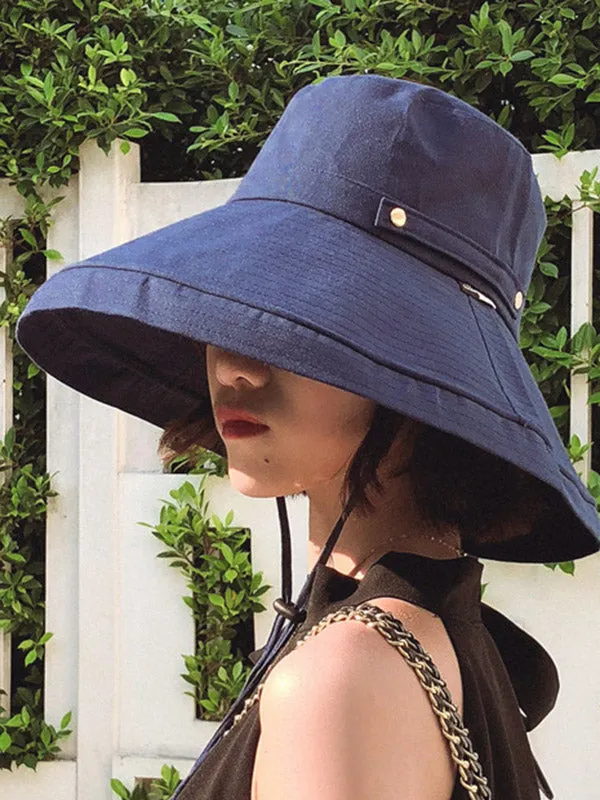 Casual Solid Sun-Protection Large Wide Brim Bucket Hat