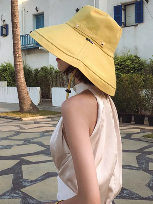 Casual Solid Sun-Protection Large Wide Brim Bucket Hat
