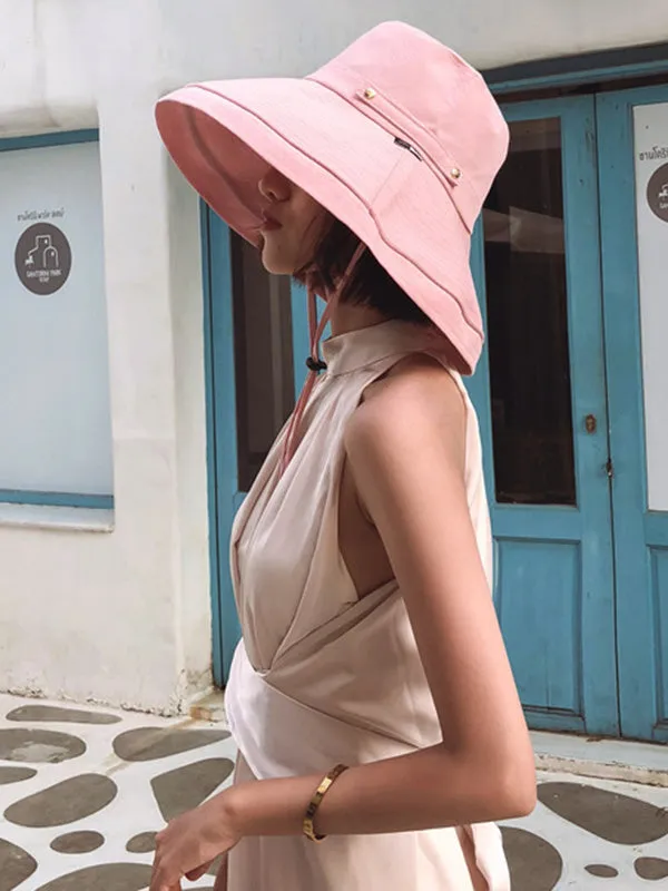 Casual Solid Sun-Protection Large Wide Brim Bucket Hat