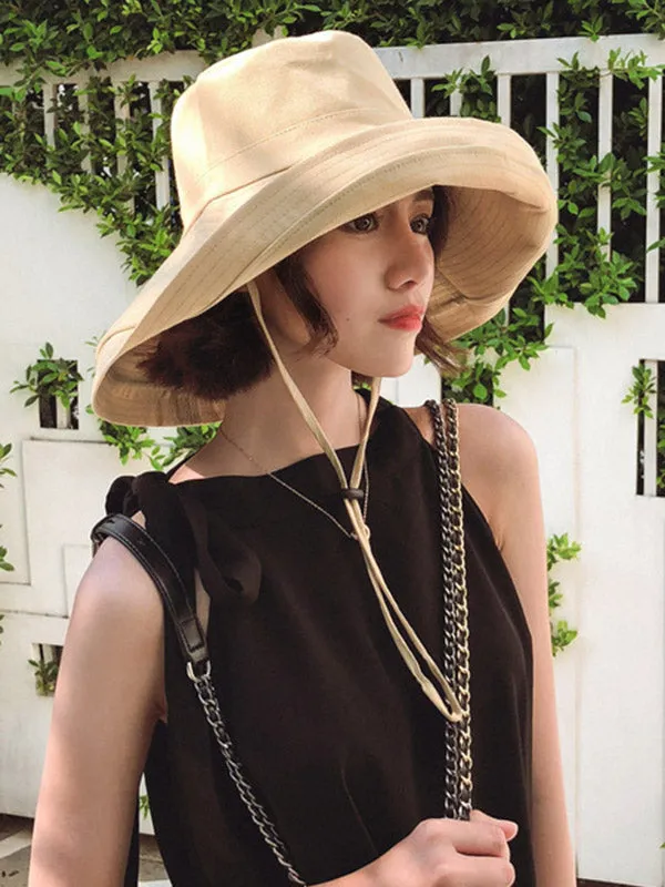 Casual Solid Sun-Protection Large Wide Brim Bucket Hat
