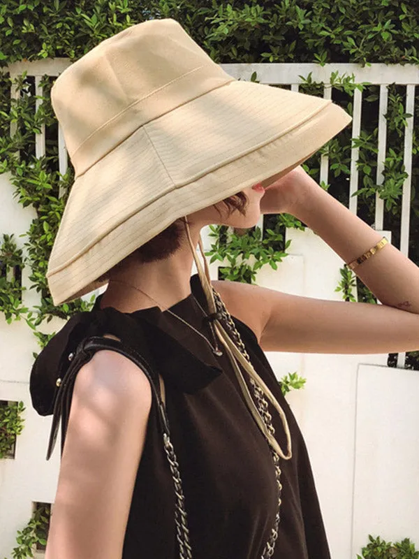 Casual Solid Sun-Protection Large Wide Brim Bucket Hat