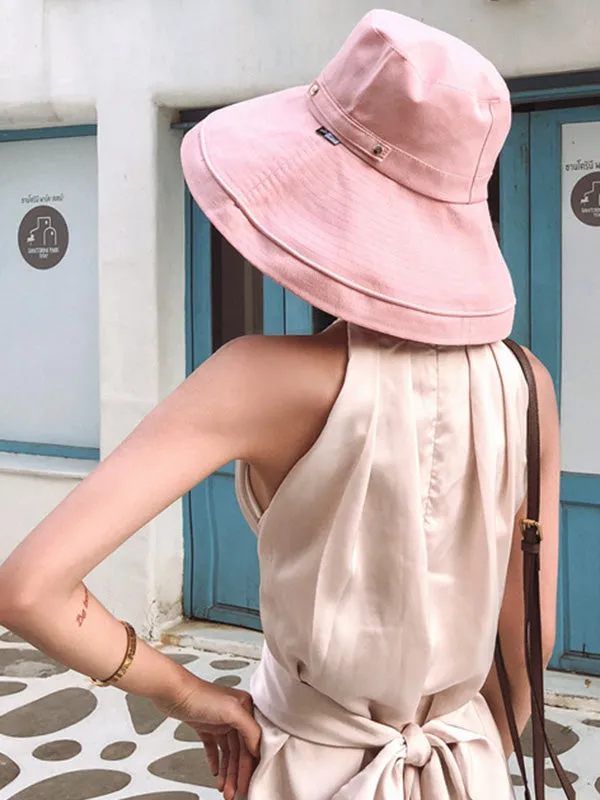 Casual Solid Sun-Protection Large Wide Brim Bucket Hat