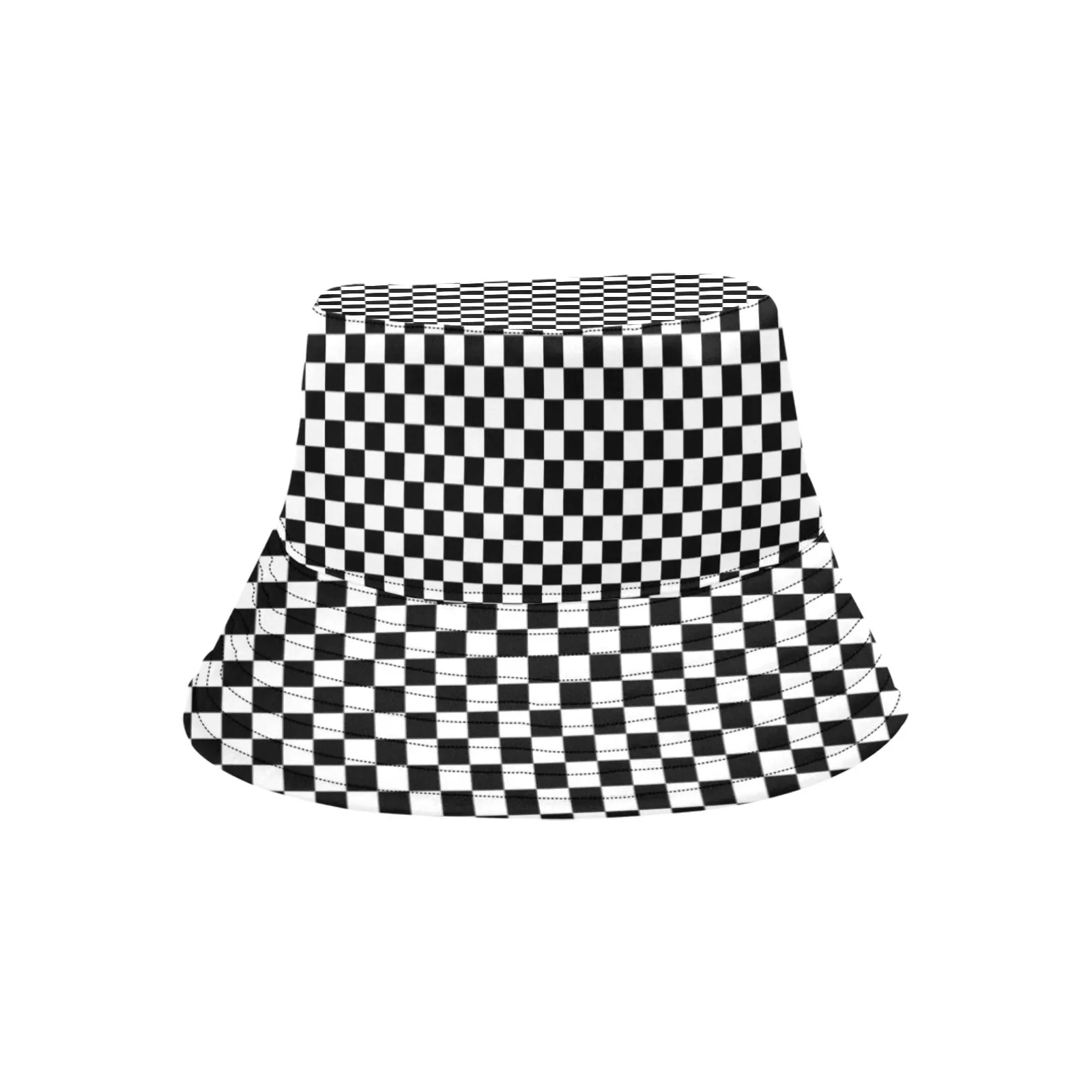 Checkered Bucket Hat, Black White Racing Check Retro Vintage Summer Festival Cute Women Men Designer Beach Sun Shade Y2K Cotton Twill