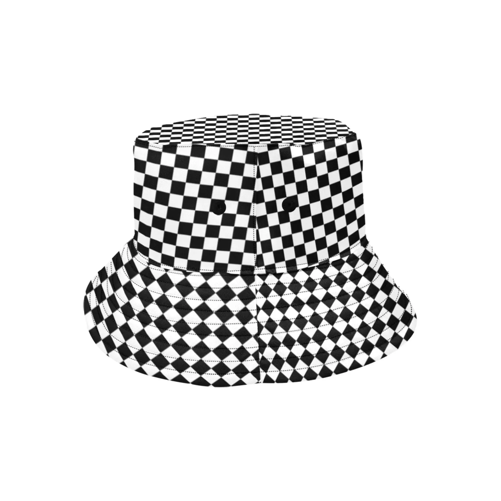 Checkered Bucket Hat, Black White Racing Check Retro Vintage Summer Festival Cute Women Men Designer Beach Sun Shade Y2K Cotton Twill