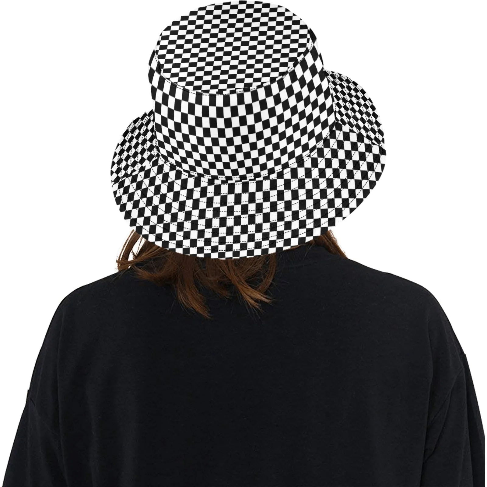 Checkered Bucket Hat, Black White Racing Check Retro Vintage Summer Festival Cute Women Men Designer Beach Sun Shade Y2K Cotton Twill