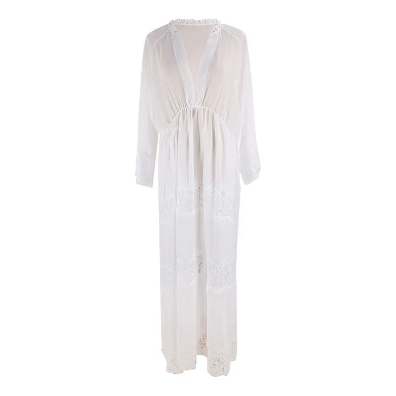 Chiffon Patchwork Long Dress Loose Beach Sun Protection