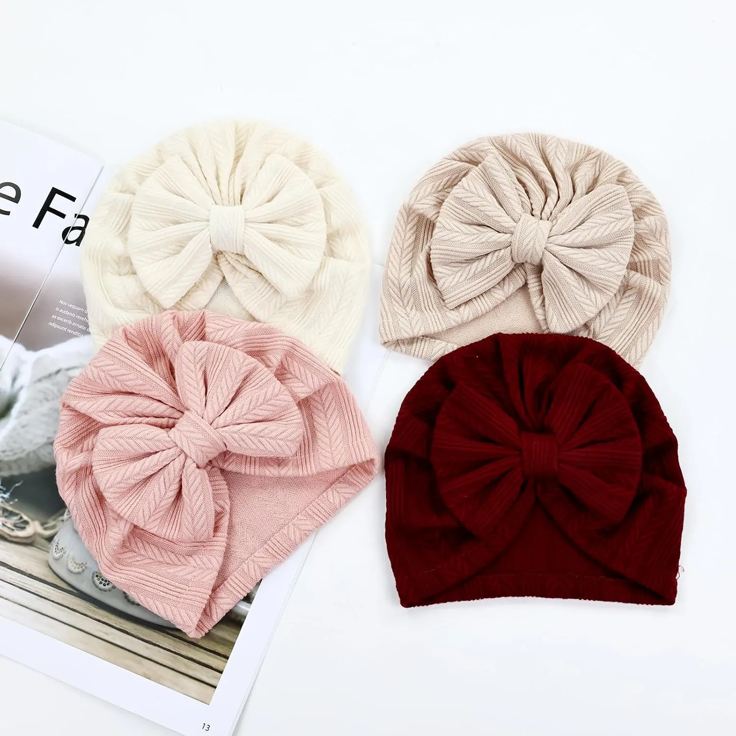 Cinaci 6 Pack Soft Turban Hats with Bow Donut Nursery Hospital Caps Beanies Bonnets for Baby Girls Newborns Infants Toddlers