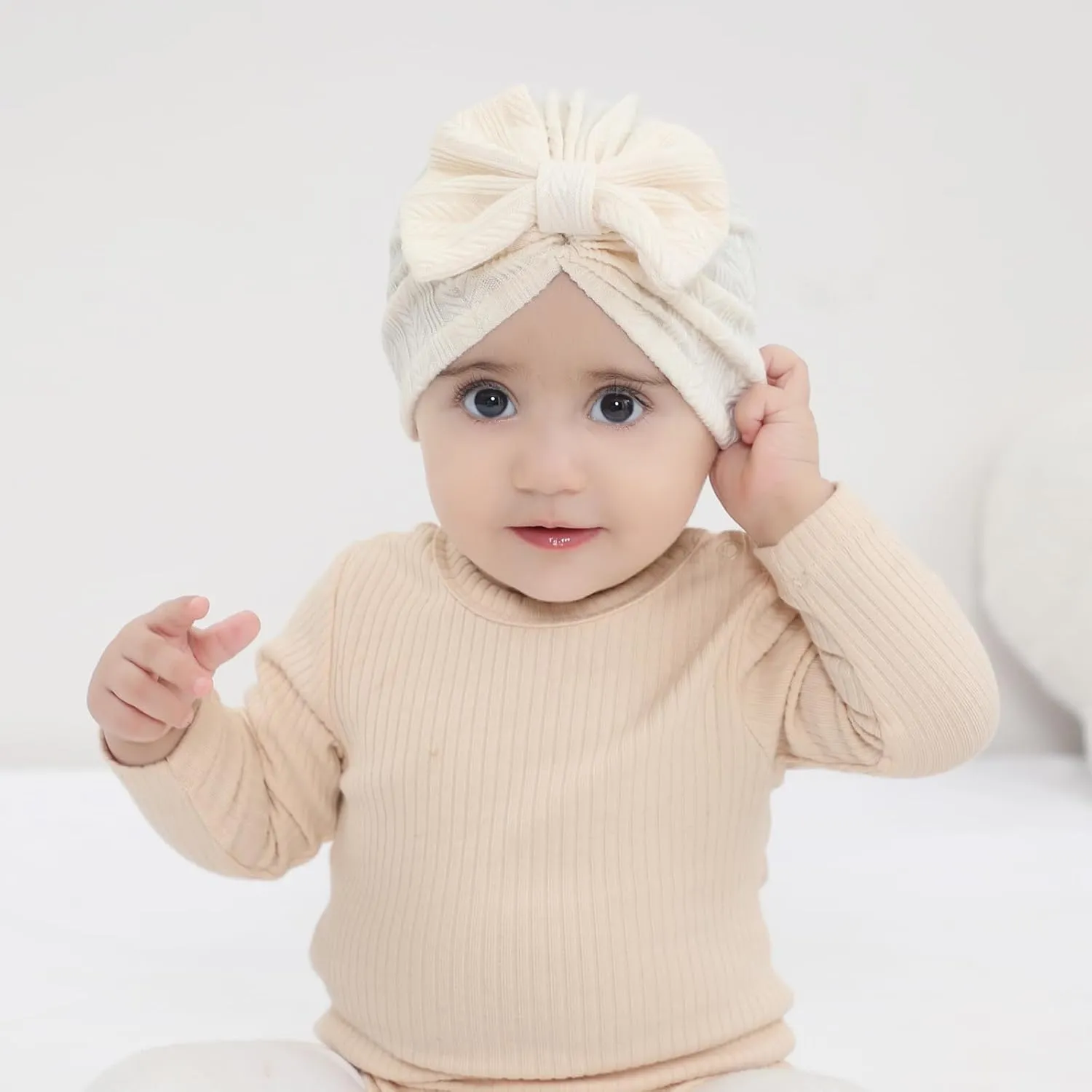 Cinaci 6 Pack Soft Turban Hats with Bow Donut Nursery Hospital Caps Beanies Bonnets for Baby Girls Newborns Infants Toddlers
