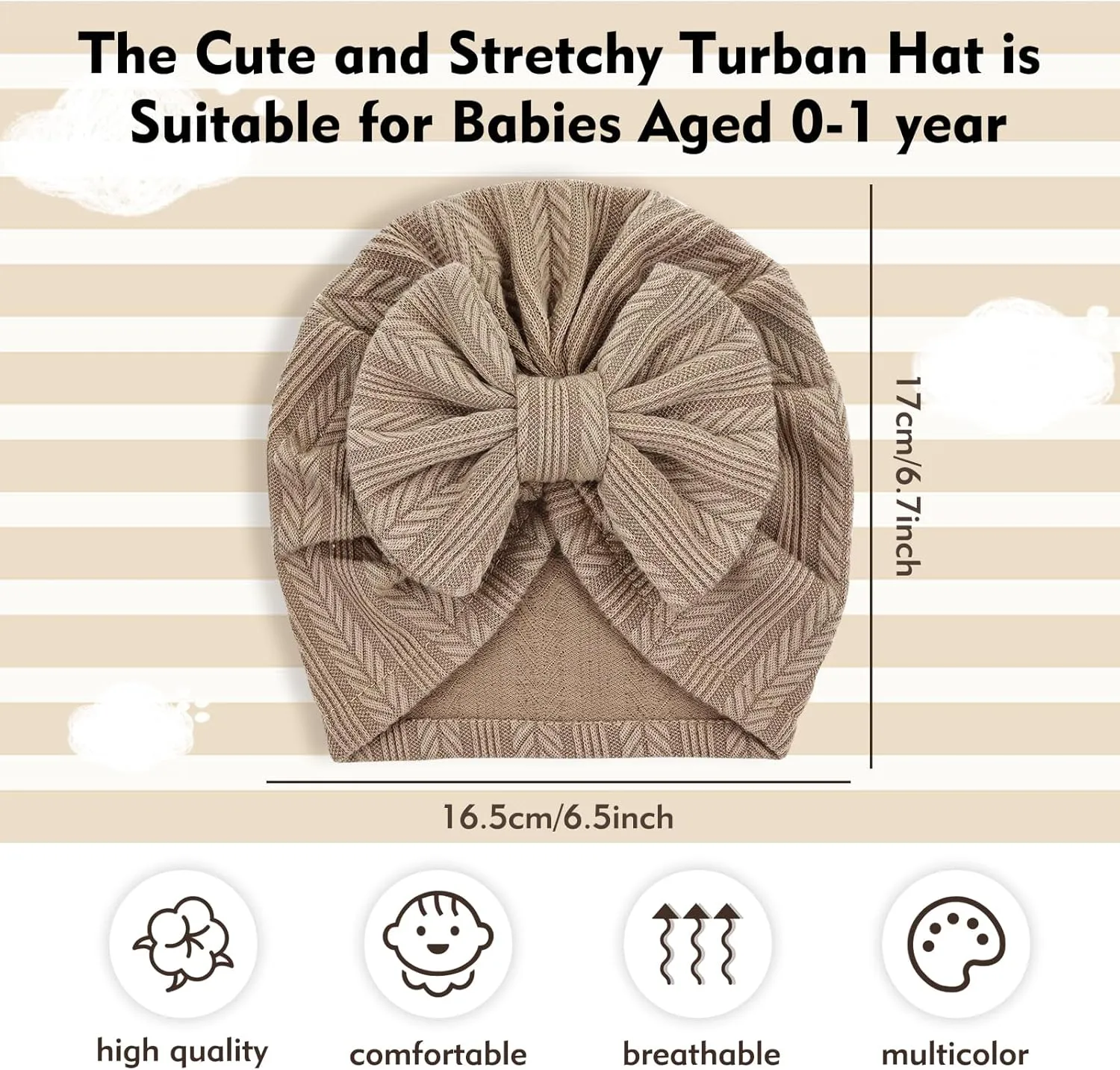 Cinaci 6 Pack Soft Turban Hats with Bow Donut Nursery Hospital Caps Beanies Bonnets for Baby Girls Newborns Infants Toddlers
