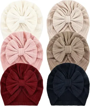 Cinaci 6 Pack Soft Turban Hats with Bow Donut Nursery Hospital Caps Beanies Bonnets for Baby Girls Newborns Infants Toddlers