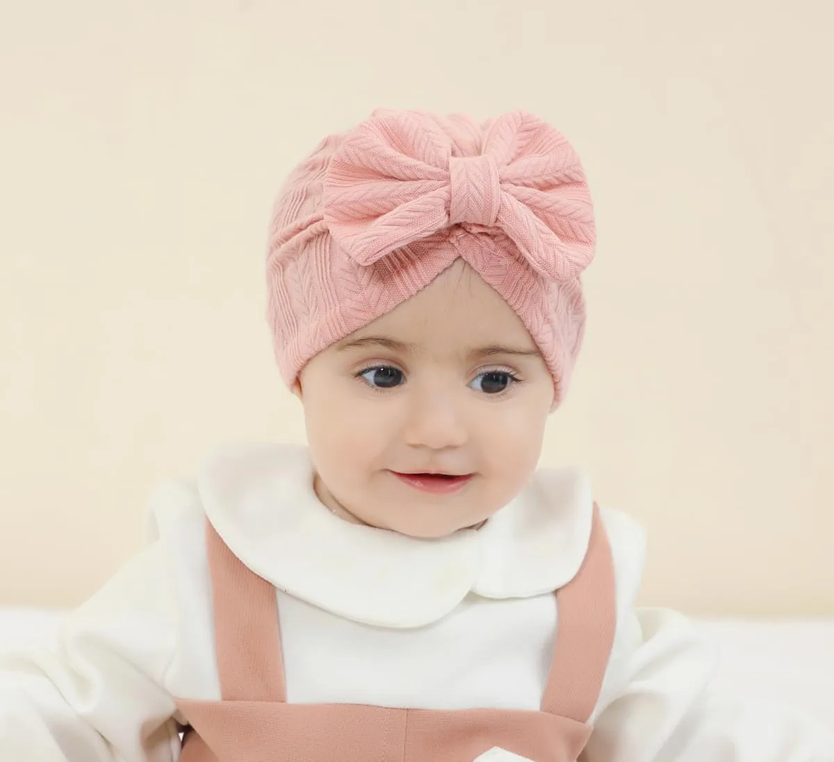 Cinaci 6 Pack Soft Turban Hats with Bow Donut Nursery Hospital Caps Beanies Bonnets for Baby Girls Newborns Infants Toddlers