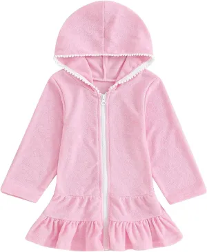 CIYCUIT Toddler Girls Swim Cover Up with Hood and Zipper