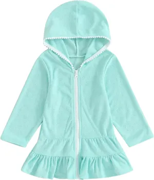 CIYCUIT Toddler Girls Swim Cover Up with Hood and Zipper