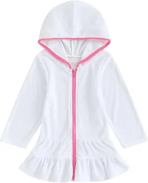 CIYCUIT Toddler Girls Swim Cover Up with Hood and Zipper