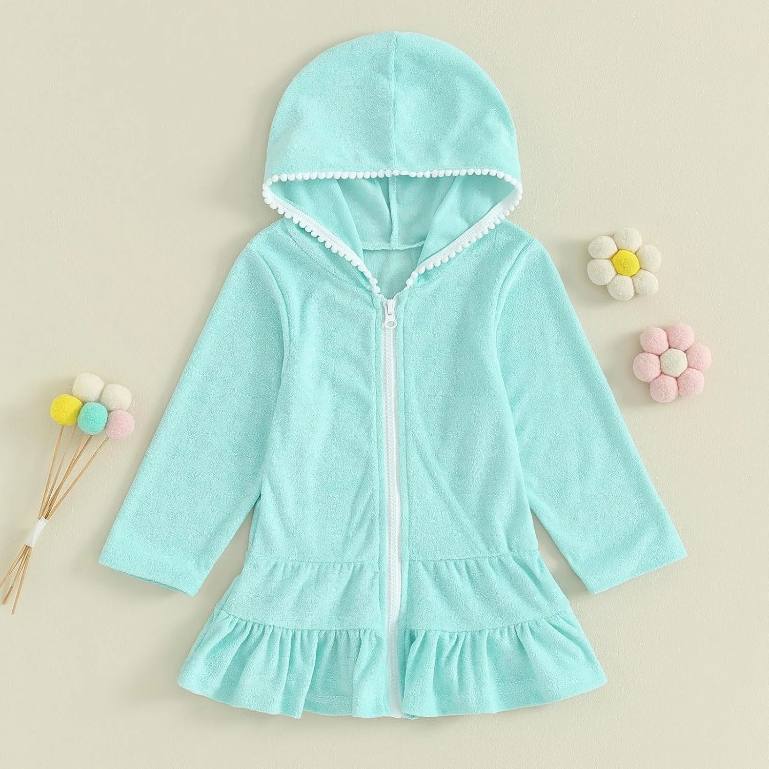 CIYCUIT Toddler Girls Swim Cover Up with Hood and Zipper