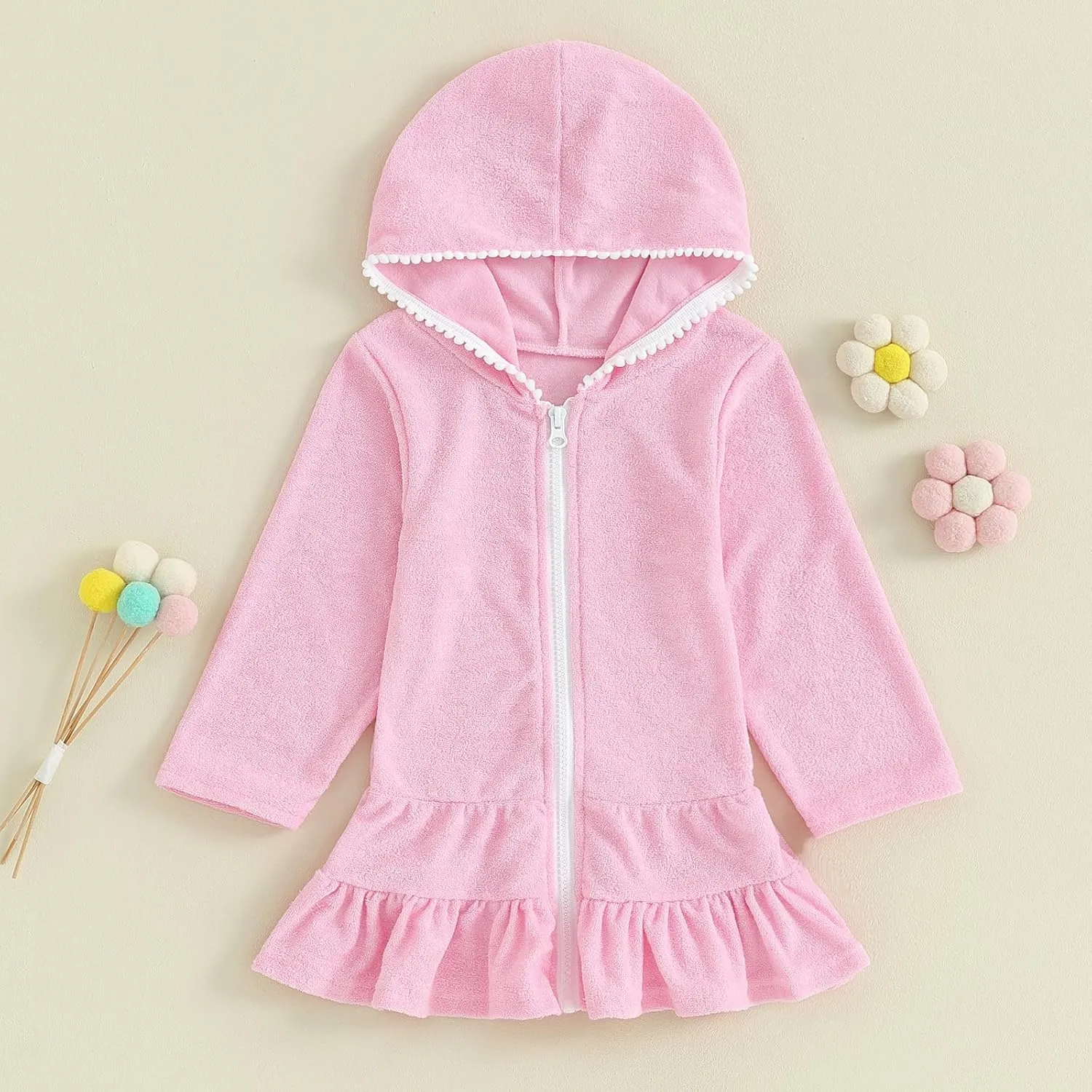 CIYCUIT Toddler Girls Swim Cover Up with Hood and Zipper