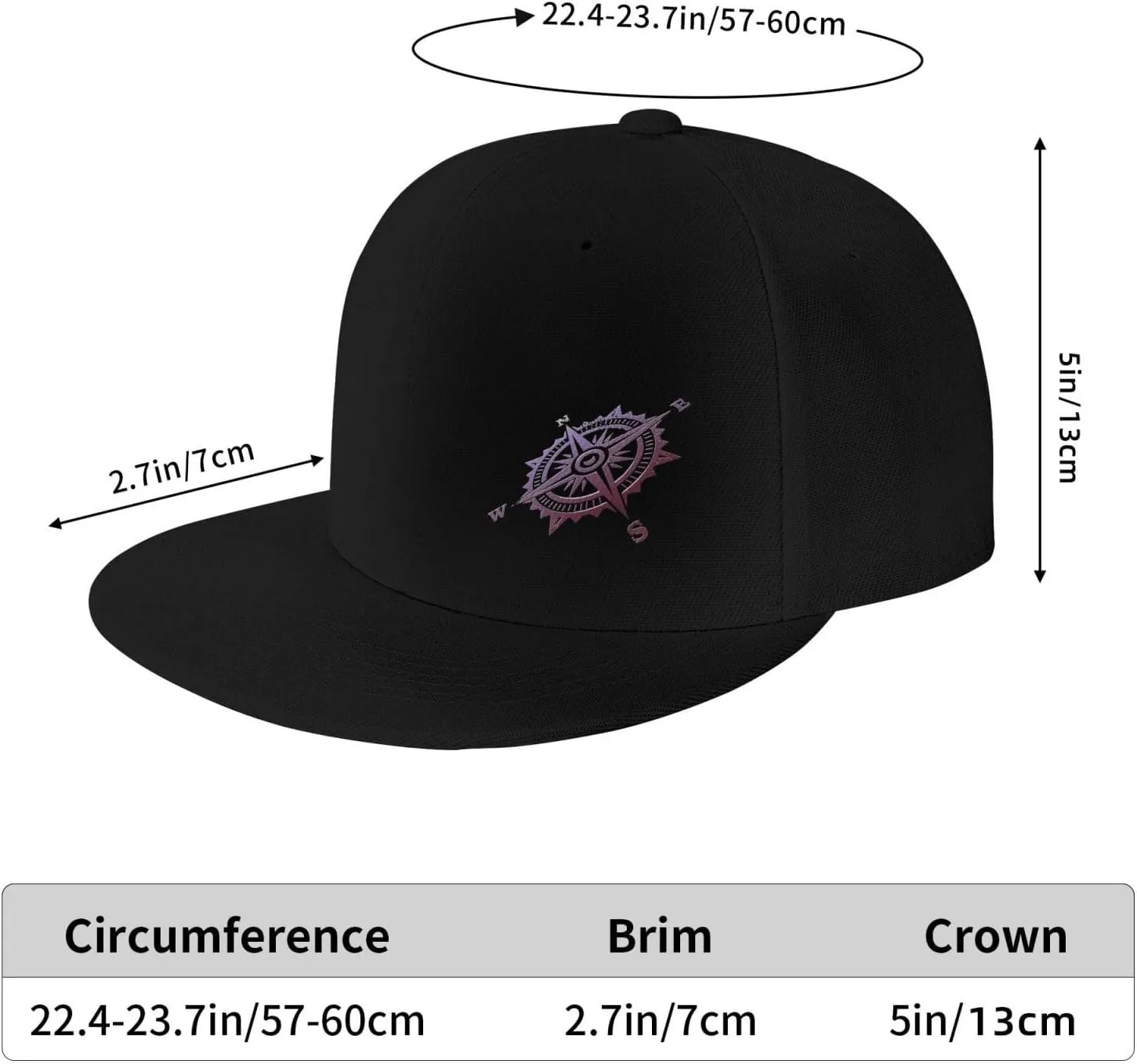 Compass Snapback Hats for Men Women Baseball Cap Flat Bill Brim Hat