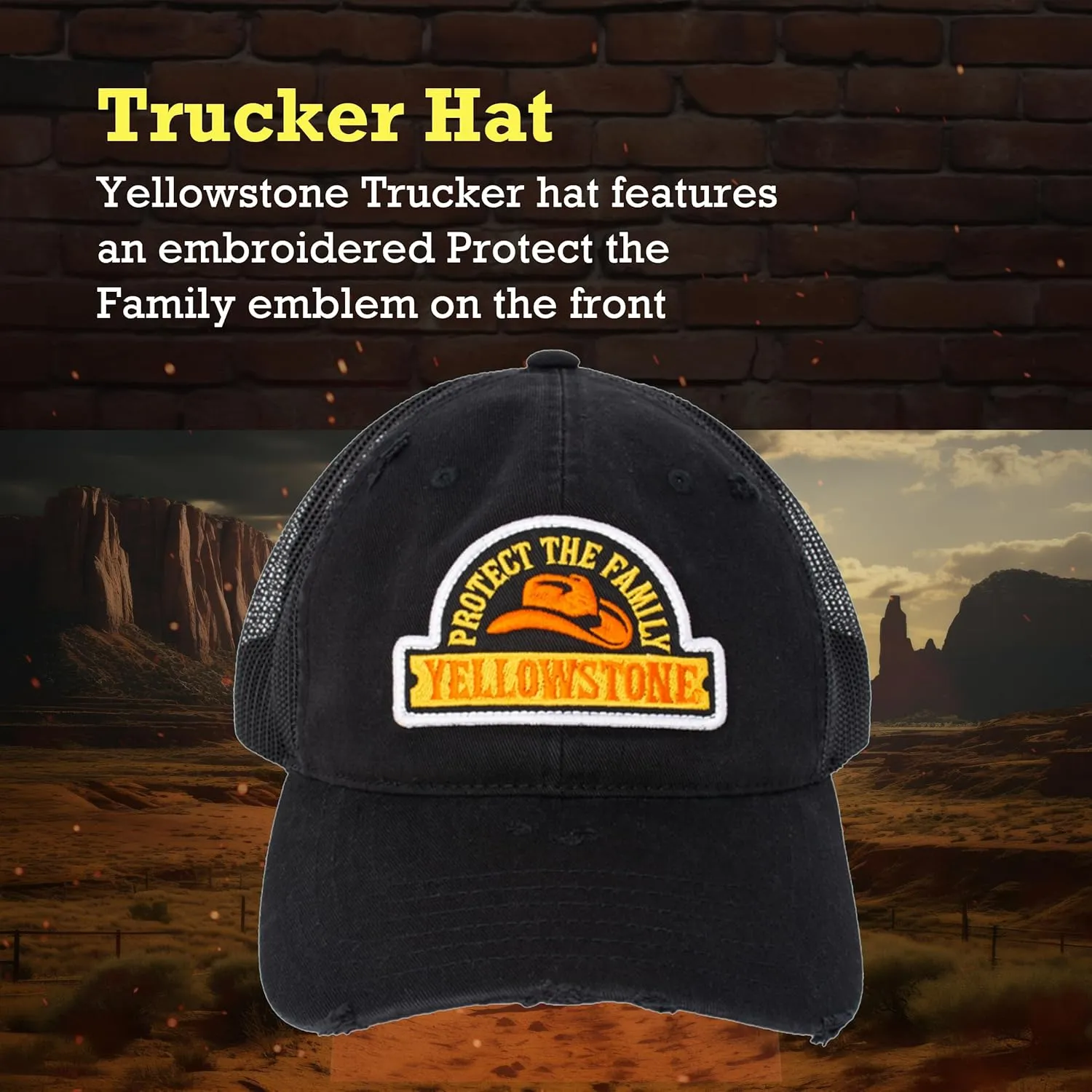 Concept One Yellowstone Trucker Hat, Adjustable Snapback Mesh Baseball Hat with Curved Brim