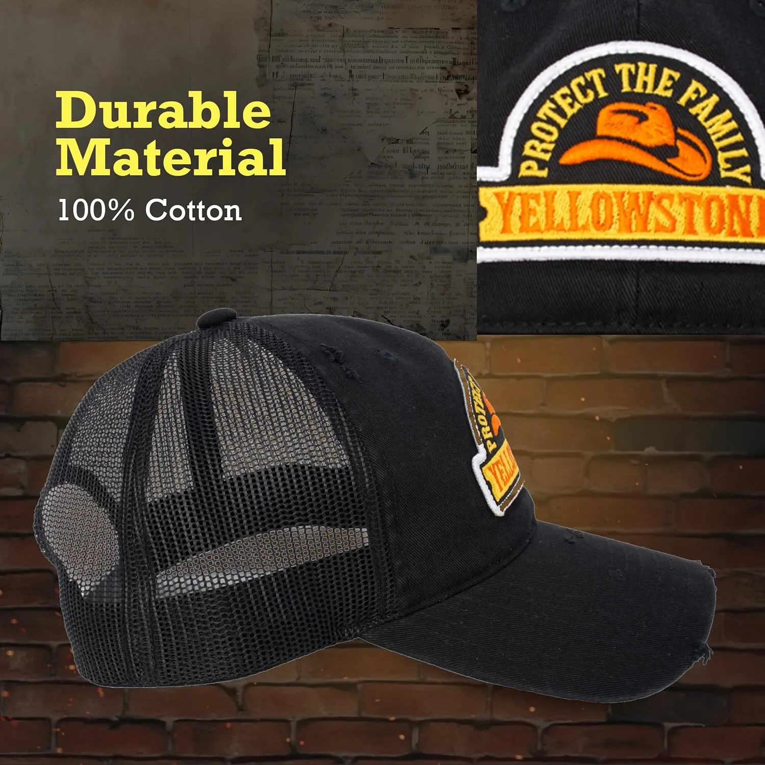 Concept One Yellowstone Trucker Hat, Adjustable Snapback Mesh Baseball Hat with Curved Brim