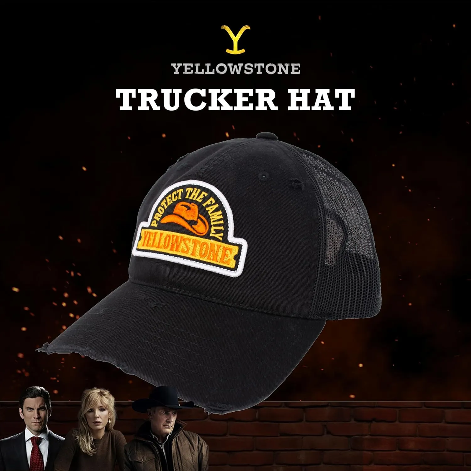 Concept One Yellowstone Trucker Hat, Adjustable Snapback Mesh Baseball Hat with Curved Brim