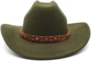 DHAEY European and American Women's Vintage Black Hat Curled Jazz Hat British Woolen Felt Hat Men's Autumn and Winter Hat Luopan Caps & Hats(Army Green)