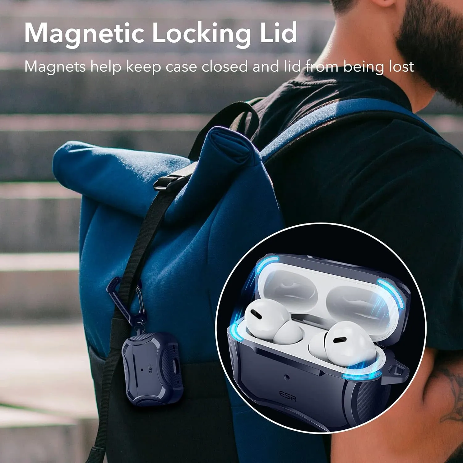 ESR for AirPods Pro 2nd Generation Case (HaloLock), Compatible with Airpods Pro Case 2nd/1st Gen (2023/2022/2019), Compatible with MagSafe, Powerful Drop Protection, Magnetic Lid, Navy Blue