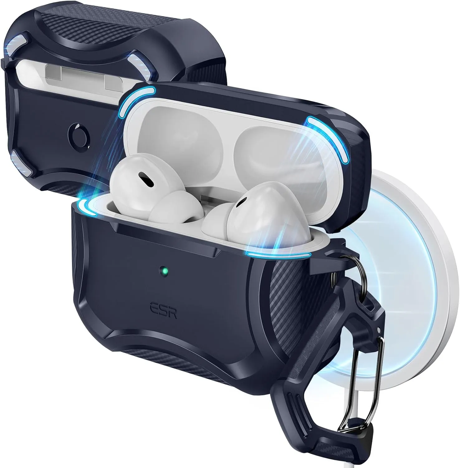 ESR for AirPods Pro 2nd Generation Case (HaloLock), Compatible with Airpods Pro Case 2nd/1st Gen (2023/2022/2019), Compatible with MagSafe, Powerful Drop Protection, Magnetic Lid, Navy Blue
