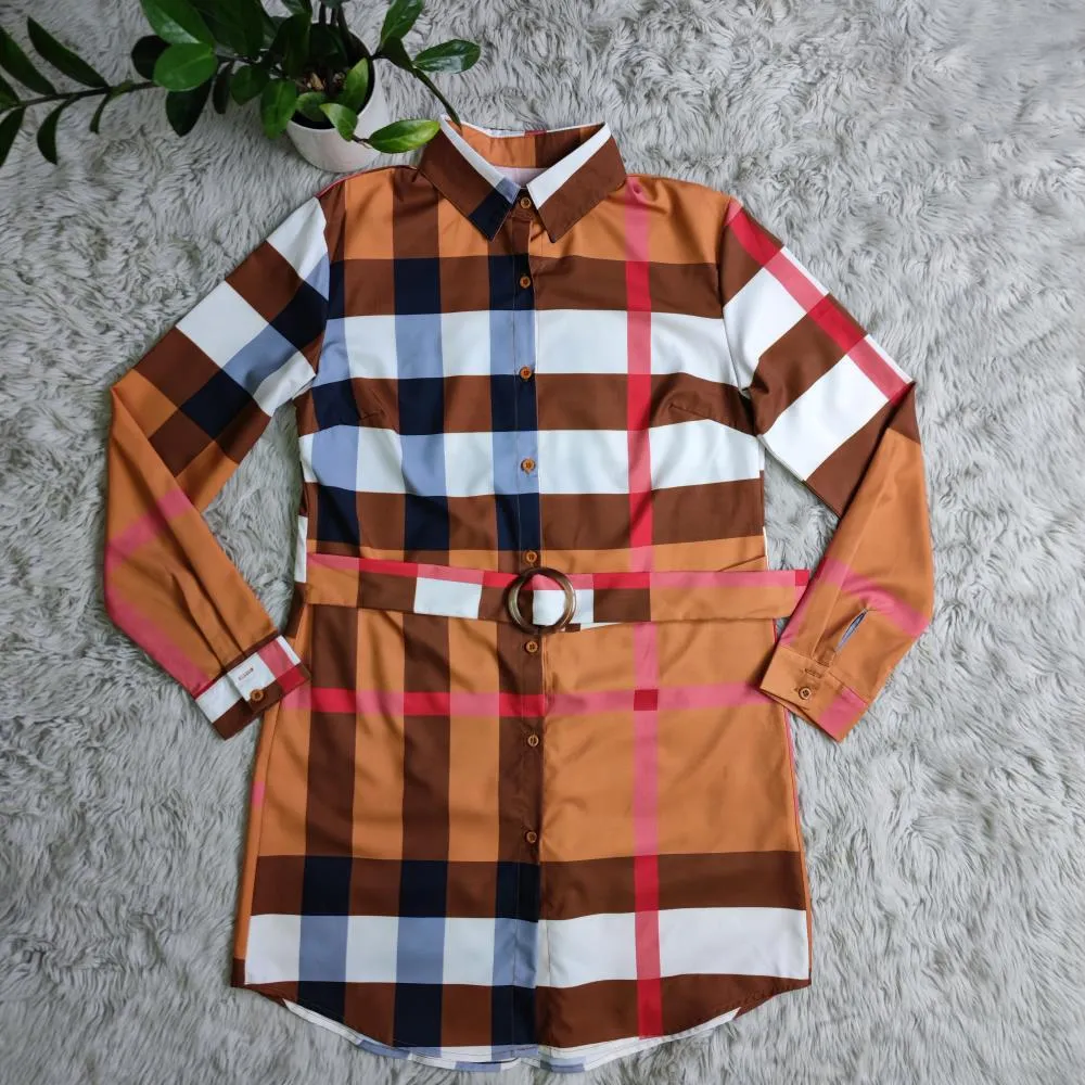 Fashion plaid Slim fit shirt coat(including belt)AY2508
