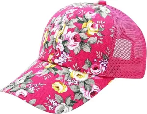 Floral Print Baseball Caps Hat,Flower Casual Fishing Sun Hat Mesh Back for Men Women Girls Adjustable